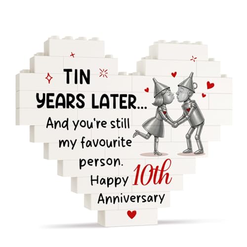 10 Years Anniversary Wedding Gifts for Him Her - Love You Plaque 10th Tin Anniversary Wedding Gifts for Men Women Husband Wife Couple Home Desk Decor Happy 10th Tin Marriage Card I Love You Gift