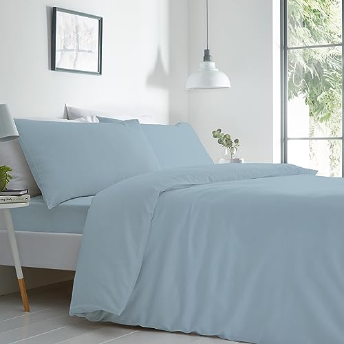 Purity Home Organic 100% Cotton Single Duvet Cover Set – Aqua Blue (135 x 200 cm) – 2 Piece Bedding Set – 300 Thread Count Percale Weave – Soft & Breathable Quilt Cover with Button Closure