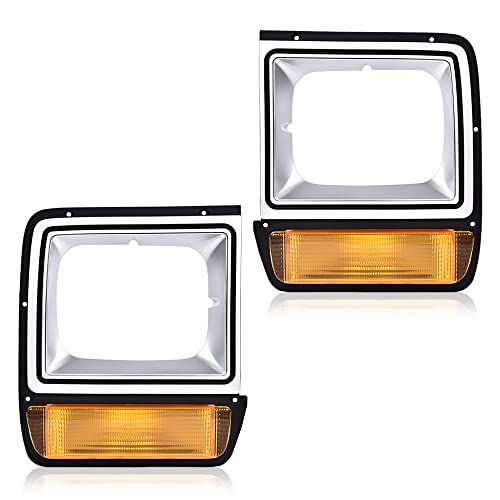CNNELL Headlight Headlamp Assembly Bezel Set 1 Pair w/Parking Light Compatible with Dodge D100 W100 Custom 86-89/Fit Dodge D150 D250 D350 W150 W250 W350 Base 86-90