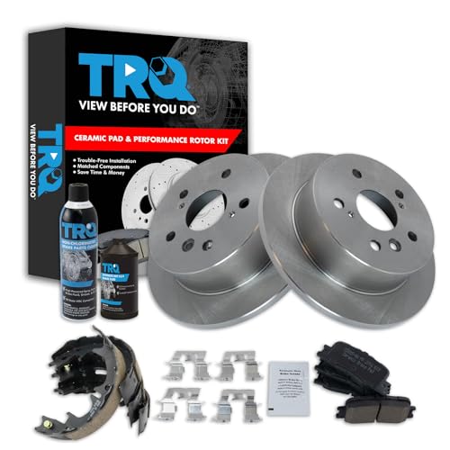 Image of TRQ Rear Brake Pad & Rotor Kit, with Chemical Kit Parking Brake Shoe Set Ceramic Compatible with 2002-2003 Lexus ES300 2004-2006 ES330 2002-2006 Toyota Camry