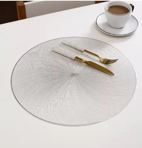Image of HomeCloud PVC Material Round Shape Table Mat, Dining Table Mat,Table Placemats, Round Mats,Best for Bed-Side Table /Center Table, Dining Table /Shelves (Sparky Circle Silver, Set of 2)