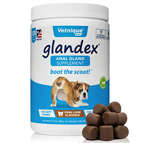 Glandex Anal Gland Pumpkin para Perros 120 Quilates masticables con enzimas digestivas, suplemento de Fibra probiótica para Perros (hígado de Cerdo) - by Vetnique Labs