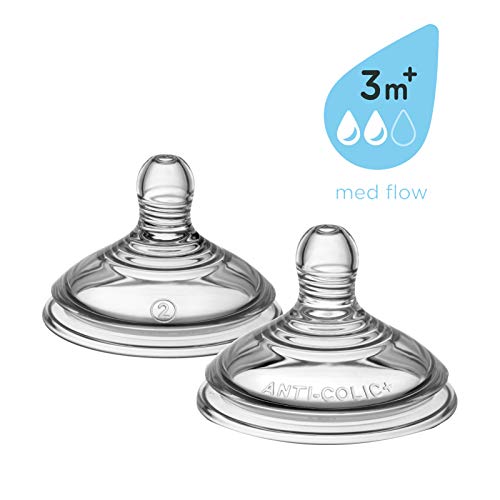 Tommee Tippee Advanced Anti-Colic Baby Bottle Nipples, Breast-Like, Soft Silicone, Medium Flow, 3M+, 2 Count #TOP2