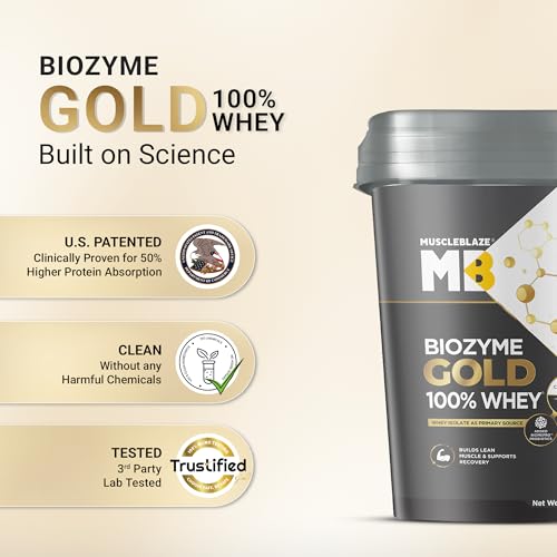 Image of MuscleBlaze Biozyme Gold 100% Whey Protein (Double Rich Chocolate, 4kg / 8.8lbs) | Whey Isolate as Primary Protein Source