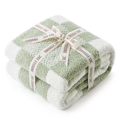 Snuggle Sac Checkered Blanket, Sage Green Throw Blanket For Couch Plaid Microfiber Fluffy Warm Cozy Fuzzy Soft Throw Blanket Reversible Checker Blankets For Sofa, Chair, Bed thumb #6
