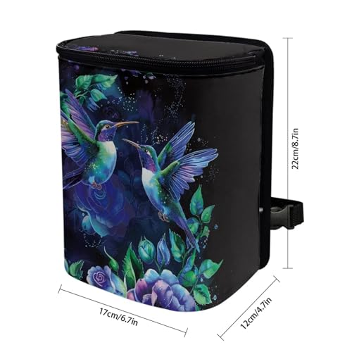 Image of Talayituse Hummingbird Floral Print Car Trash Bin, Large Size Auto Trash Can Adjustable Portable Garbage Can with Lid, Vehicle Hanging Bag for Headrest Front Back Seat