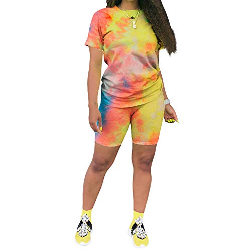 KINIKO Women's 2 Piece Casual Fashion Sports Solid Color Suit short Sleeve top and Pants Set Sweatshirt (orange, s)