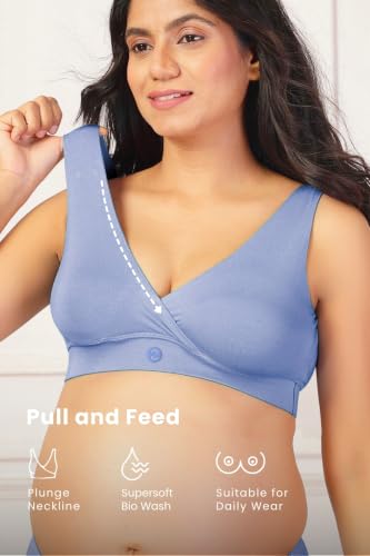 Image of ZELENA Maternity Padded Bra | Removable Cups, Broad Waistband | Soft Stretchable Modal Fabric | Easy Pull Nursing Bra for Pregnancy and Breastfeeding