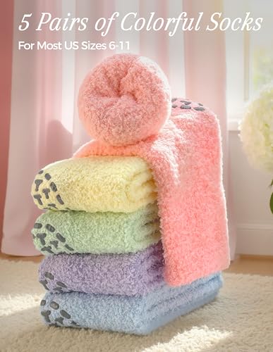 Image of TEHOOK Warm & Cozy Gifts for Women, Fluffy Fuzzy Plush Sleeping Slipper Socks - Soft Warm Fabric