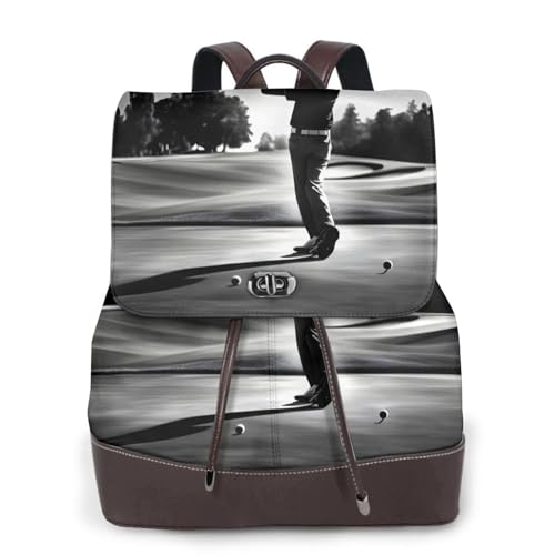 Sac à dos en cuir EdWal motif golf noir et blanc pour ordinateur portable femme