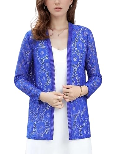 Image of FindThy Women's 3 /4 Sleeve Lace Cardigan Long Sleeve Open Front Floral Crochet Shrug Cover Up