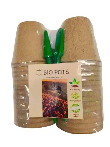 BIO POTS. 30 pcs Biodegradable pots, Seed Starter Pack pots. 15 pcs Plant Labels, Tools for Gardening and Seed Dispenser. Peat pots for Seedling. Eco-Friendly, Organic plantable pots.