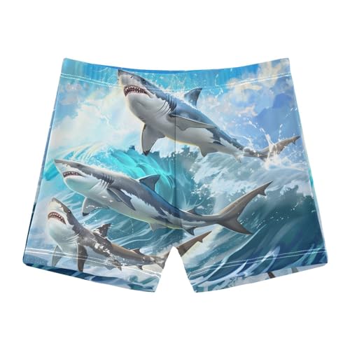 ALAZA Shark Jumped Ocean Wave Boys Swim Trunks Toddler Swimwear Kids Swim Shorts Bathing Suit Swimsuit 5T-6T