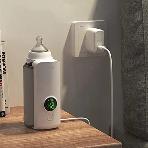 Rechargeable Baby Bottle Warmer 6Levels Temperature Adjustment Baby Bottle Heating Sleeve with Temperature Display Portable Milk Water Breast Warmer Sleeve Feeding Accessories Cover