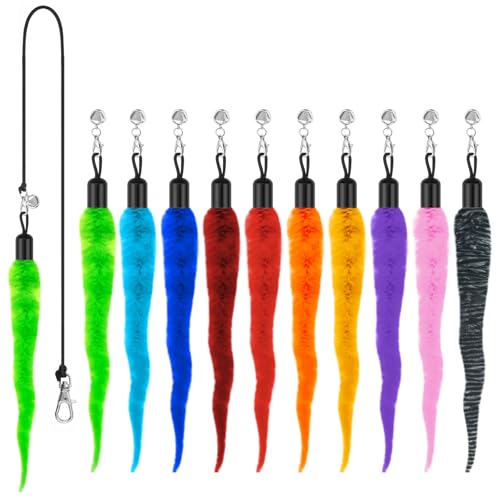 10PCS Cat Worm Toy Cat Wand Attachment Fuzzy Worm Toys Refill with 1PCS Black String for Wand Replacement Interactive Cats Kittens Toys for Indoor