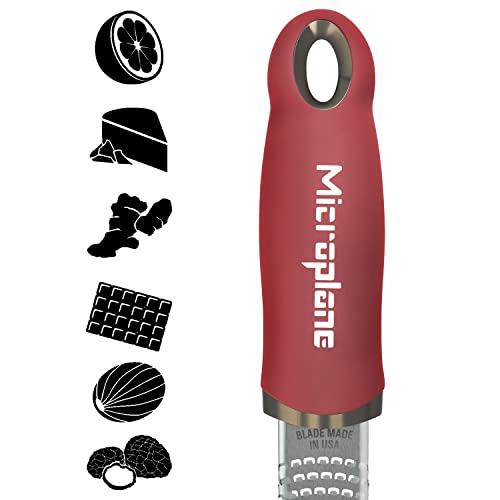 Image of Premium Classic Series Zester - Pomegranate Red | Lemon Zester tool, Hard Cheese & Vegetable Grater | For Citrus, Parmesan Cheese, Garlic, Ginger, Nutmeg | Fine Stainless Steel Blade, Made in USA