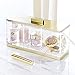 mDesign Cosmetic Divided Organizer Storage Canister Box with 3 Sections and Lid for Bathroom Vanity Countertop - Holder for Cotton Swabs, Perfume, Lipstick - Lumiere Collection - Clear/Soft Brass