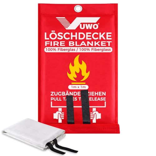 vuwo Löschdecke für küche - Notstand Feuerlöschdecke 1 Packung DIN EN 1869:2019 Glasfaser Sicherheit Brandschutzdecke für Auto Kamin Fettbrände Büro Garage Schule Grill Schweißen (1m x 1m)