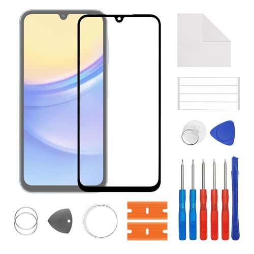 SwarKing Display Glass Frontglas Außenglas Outer Screen Lens Ersatz Kompatibel mit Samsung A15 4G/5G mit Reparatur Set