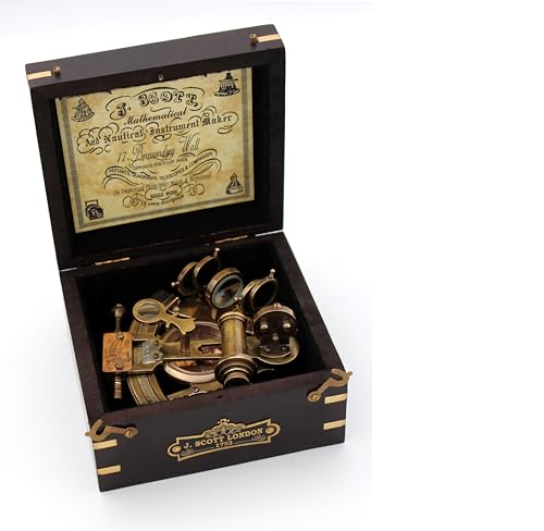 Sextante de Latón Artesanal con Brújula y Caja de Madera miniatura 6