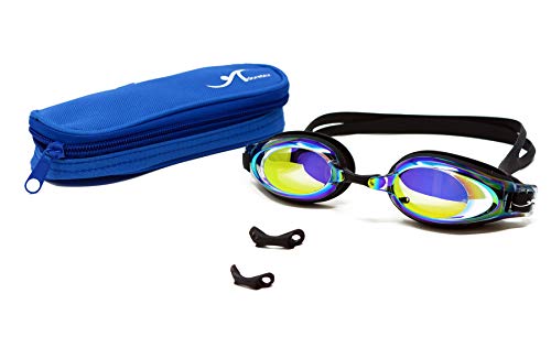Adoretex Near sighted Swim Goggles, Leakproof Anti Fog Shortsighted Swimming Goggles for Adult with Case Set - Black - Smoke Lens w/Rainbow Mirrored -4.5