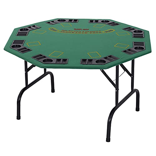 Soozier 47  8 Player Folding Octagon Poker Table Blackjack Poker Game with Cup Holders - Green