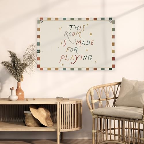 Image of XYDEG Playroom Decor Canvas Banner, Boho Nursery This Room Is Made for Playing Flag Wall Decor, Playroom Wall Hanging Flag Decorations for Kids Boy Girl Nursery Toddler Room Bedroom, 30x20 Inch
