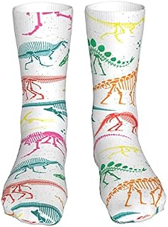 883 Compression Socks Black And White Dinosaur Skeleton Pattern Sports Socks Non Slip Athletic Socks Soft Calf Socks For Jogging Trekking Walking 40cm