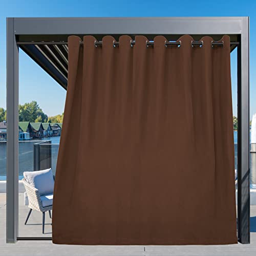 Image of Easy-Going Outdoor Curtains for Patio 1 Panel, 150x108 inch, Brown | Waterproof, Windproof, Weatherproof Privacy Outdoor Curtains for Cabanas Porches and Pergolas, Grommet Top and Tab Bottom
