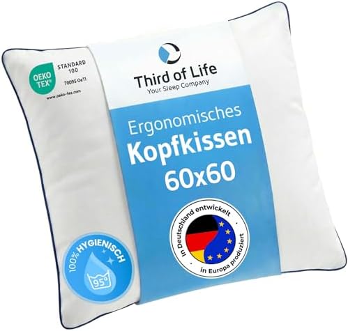 Kopfkissen 60x60 inSPIRO, ergonomisches Schlafkissen, 95°C waschbar | Premium 60 x 60 Kissen von Schlafexperten entwickelt, für Seitenschläfer, Rückenschläfer, Bauchschläfer, pillo