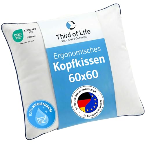 Kopfkissen 60x60 inSPIRO, Premium Kissen von Schlafexperten entwickelt, Ergonomisches Schlafkissen für Seitenschläfer, Rückenschläfer, Bauchschläfer, Ideales HWS Nackenstützkissen, Pillow made in EU
