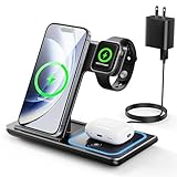 EXW Station de Charge 3 en 1, Chargeur Induction Iphone pour IPhone 17/16/15/14/13/12/Pro/Max, Station Charge Apple pour Apple Watch, Charging Station sans Fil pour AirPods 2/3/Pro(Noir)