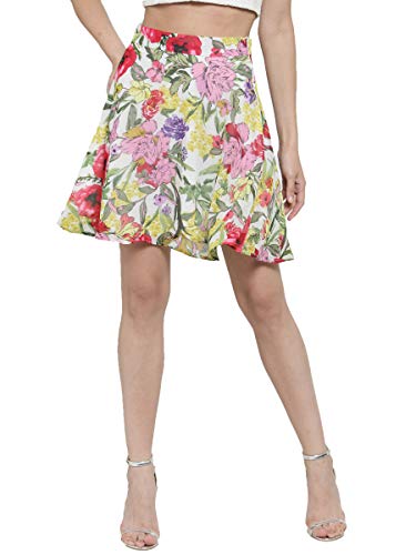 Image of Sera Women's Floral Print Black Viscose Rayon A-Line Casual Mini Skirt