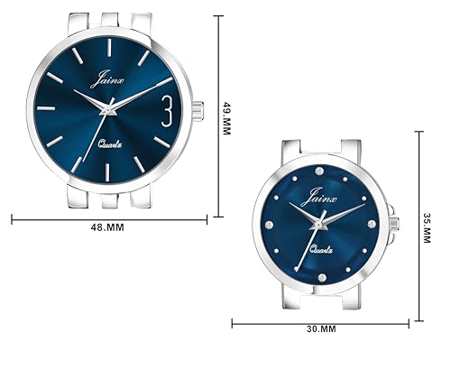 Image of jainx Steel Chain Gift Set Analog Wrist Watch for Couple (Blue /Green Color Dial)