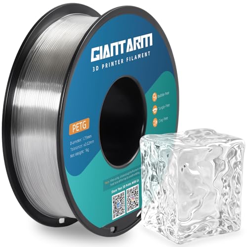 GIANTARM PETG Filament 1.75, Clear Transparent PETG Filament 1.75mm 1kg(2.2lb), Toughness Enhanced, Dimensional Accuracy +/-0.02mm, Vacuum Package