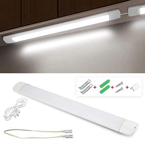 DUVERT LED Tubos de 10 W /20 W bajo mueble cocina salón con interruptor, tubo de luz de aluminio para oficina, garaje, taller, dormitorio, sala de estar, cuarto de baño, cocina (blanco frío, 10 W, 30