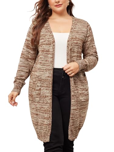 Image of Agnes Orinda Plus Size Sweater Cardigan for Women Contrast Color Open Front Long Sleeve with Pockets Cardigans Sweater Coat
