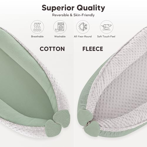 Image of Baby Lounger - Infant Lounger Pillow for Newborn 0-24 Months, Soft, Breathable & Portable Baby Lounger Pillow for Boys & Girls, Cozy Baby Floor Seat for Home & Travel (Green)