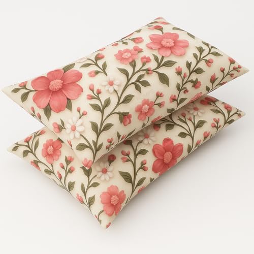 Image of RUMPS 380 TC Premium Heavy Cotton 7D Print Fast Colour Feel Elastic Fitted Floral Bedsheet King Size with 2 Pillow Covers || (red Flower with White, Fitted - 72 inchx78 inch King)