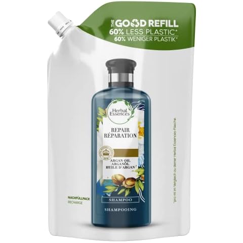 Herbal Essences Repair Argan Oil Shampoo for Damaged Hair in a Refill Pouch, Sustainable Gift Set with 60% Less Plastic, 480 ml Cover