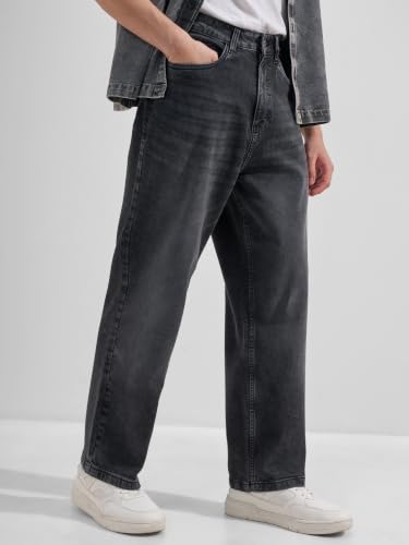 Image of Highlander Men Men's Premium Loose Straight Fit Mid-Rise Cotton Lycra Jeans - Button Closure, Machine Washable, Comfortable All-Day Wear for Casual & Semi-Formal Occasions