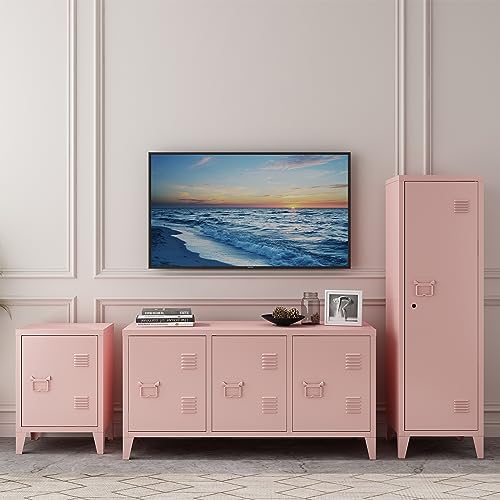MIOCASA TV Stand Metal TV Table with Storage Steel 3 Door Locker Cabinet for Living Room
