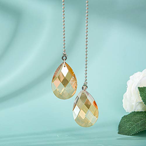Image of 2 PCS Crystal Champagne Prism Drop Ceiling Fan Pull Chain Extender Decorative Switch