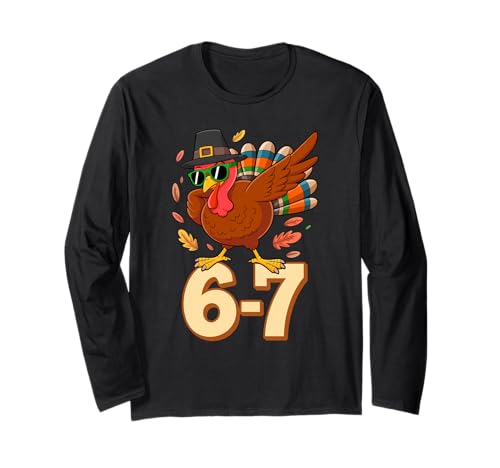 Funny 67 Thanksgiving Turkey Dabbing Six Seven Meme Boys Long Sleeve T-Shirt