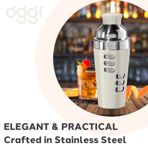 Oggi Dial A Drink Cocktail Shaker-23Oz Stainless Steel Shaker, 8 Recipes, Stainless Steel Lid Has Built In Strainer, Ideal Cocktail Mixer, Martini Shaker, Margarita Shaker & More, Stainless #TOP3