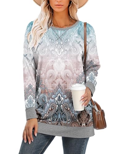 BETTE BOUTIK Women's Drop Long Sleeve Sweatshirts Casual Crewneck Tunic Tops Sweartshirts With Side Slits S-3XL