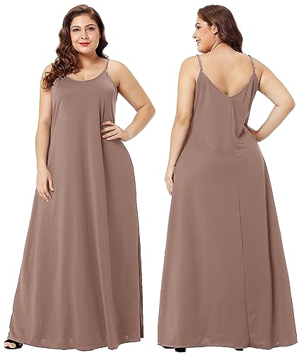 Image of Wolddress Womens Maxi Dress with Pockets 2026 Casual Strap Plus Size Loose Plain Long Office Summer Beach Travel Dresses S-5X