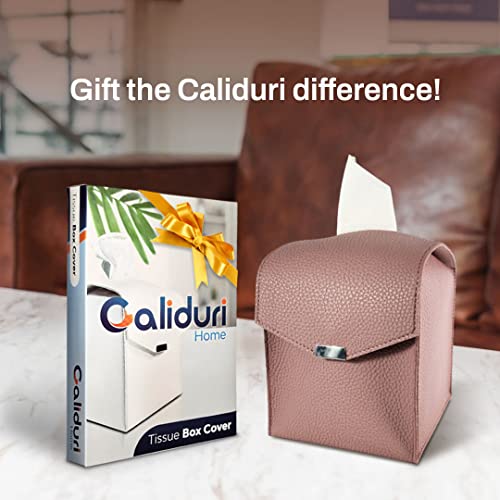 Tissue Box Cover Caliduri, Genuine Pu Leather, Gorgeous Modern Square Tissue Box Holder, Stylish Decorative Holder/Organizer For Bathroom Vanity, Office, Bedroom, & Living Room 5"X5"X5.5" (Pink) #TOP5