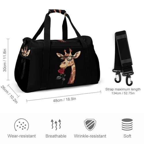 Animal Glasses Giraffe Flowers Roses Gym Bag Travel Duffle Bags Shoulder Carry On Weekender Bag Hangbag for Women Men2
