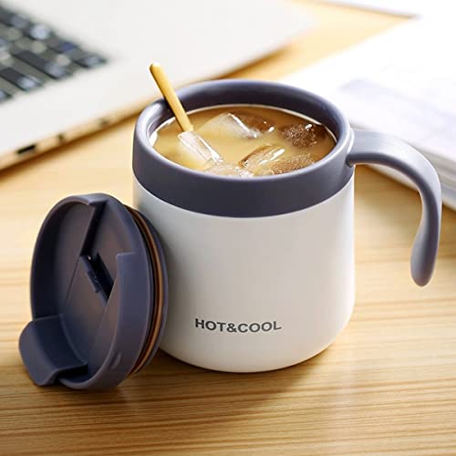 Image of Mockery Stainless Steel 350ml Coffee Cup, Thermal Mug, Vacuum Insulated, Tea Cup, Cup with Handle and Lid for Office Desk Work (White)